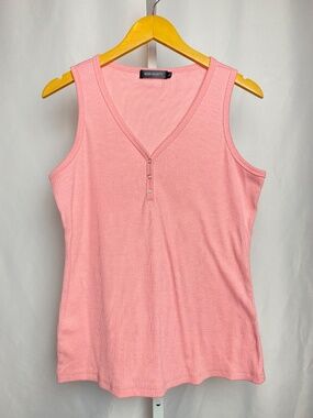 💙3/$6 Merokeety Womenʻs Pink Ribbed Henley Style V-neckline Tank Top Large